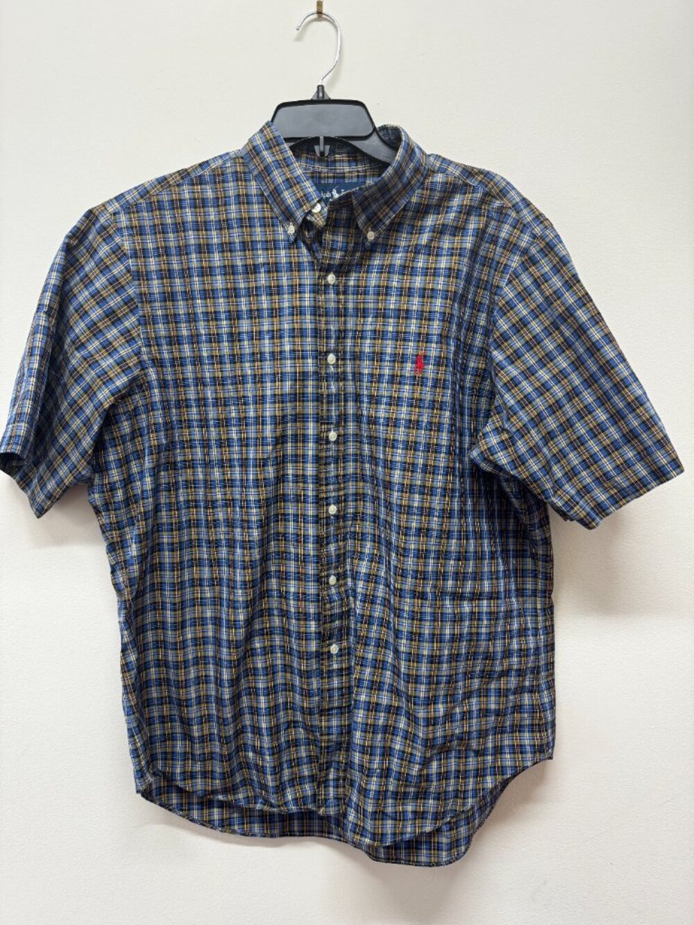 Ralph Lauren Mens' Blue Tartan Plaid Preppy Button Up Classic Fit Shirt 17
